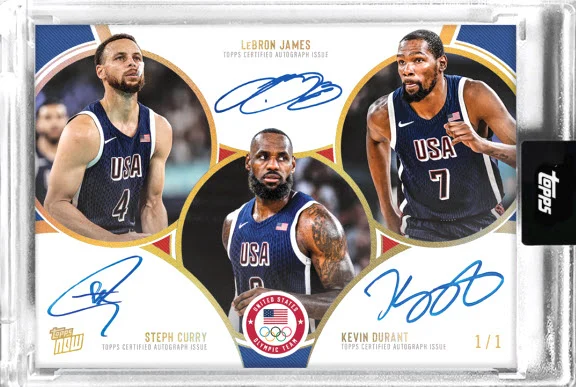 Topps NOW Gold Medal Basketball Card Includes 1/1 Steph, LeBron & KD Autograph