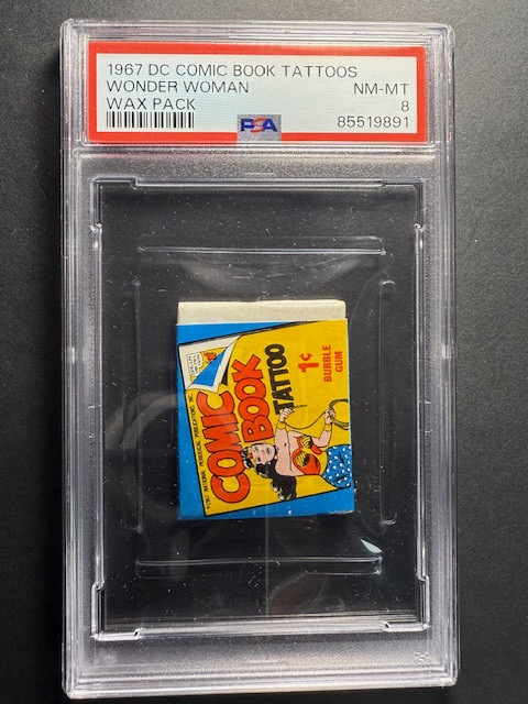 1967 Topps DC Comic Book Tattoos Gum Wax Pack Wonder Woman PSA 8